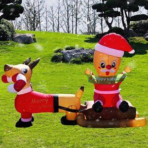 7FT Inflatable Santa on Sleigh with Reindeer LED Christmas Outdoor Decoration